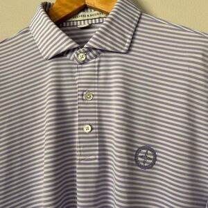 Holderness & Bourne Polo Shirt Mens Large Purple White Striped Tailored Fit Golf